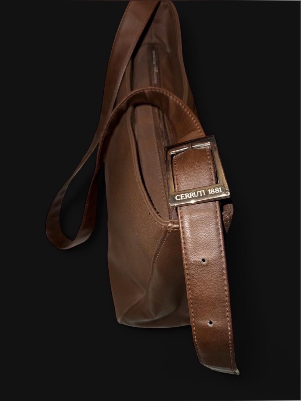NWOT | Cerruti 1881 Vintage Y2K Brown Nylon Baguette Hobo Bag - Picture 1 of 7
